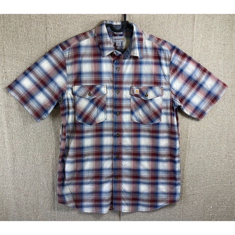 Mens Sz‎ Medium Carhartt Short Sleeve Multicolor Striped Shirt Relaxed Fit